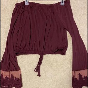 off the shoulder cropped long sleeve shirt